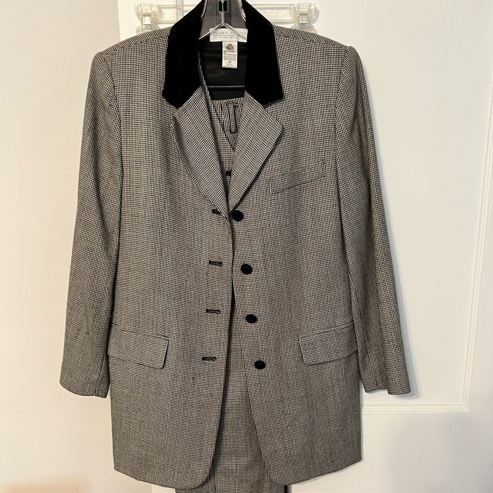 Valerie Stevens 3 Piece Gray suit with velvet buttons and vest